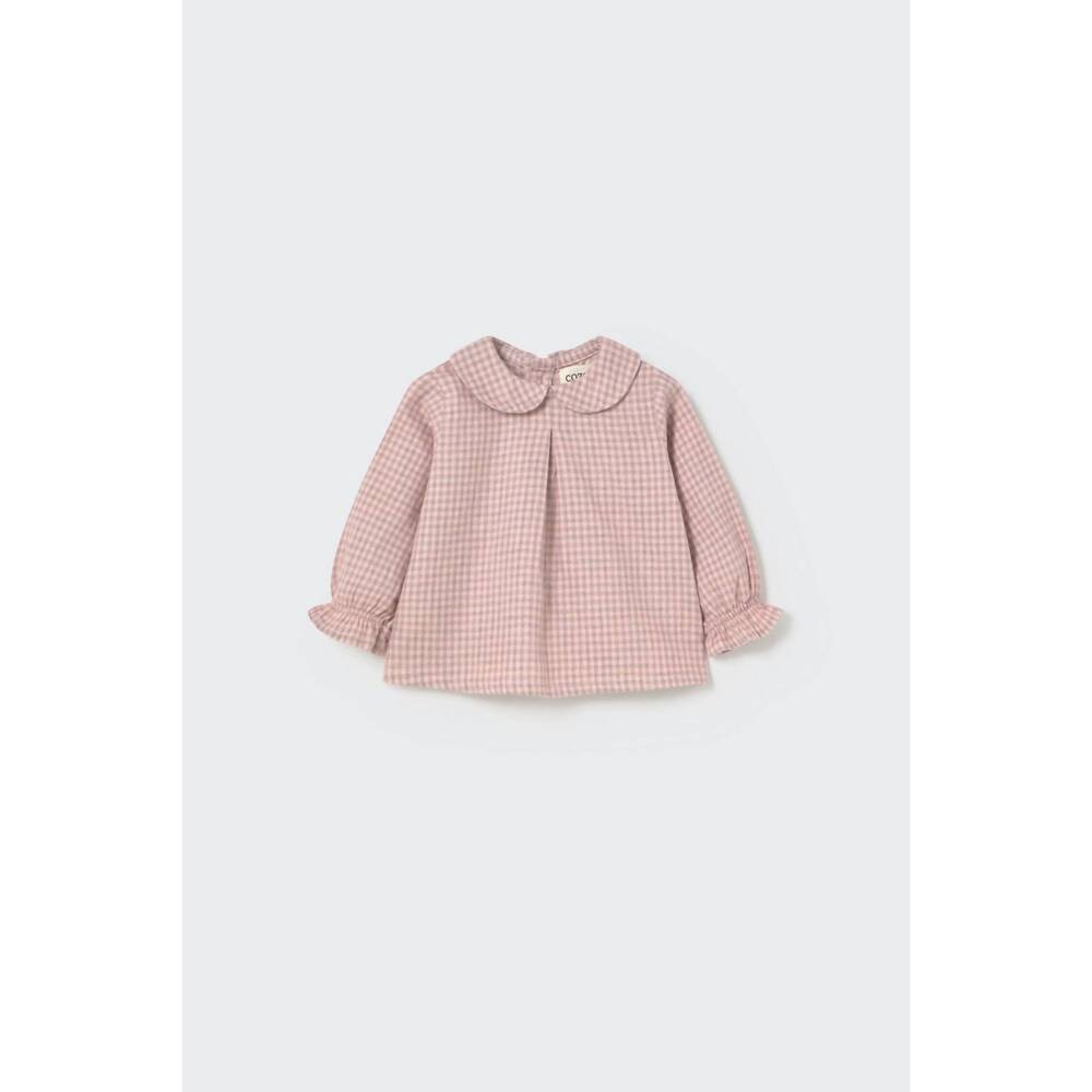 NEW COZMO girls' mini gingham flannel newborn collar top in silver pink